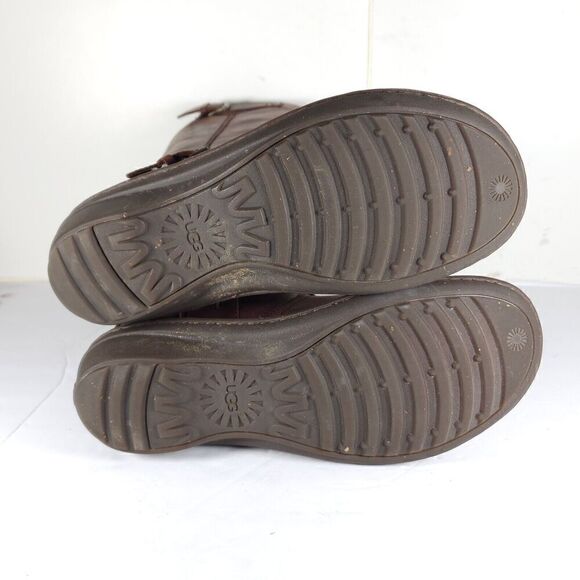 UGG Women's Tupelo US 8 Brown Solid Leather Lined Shearling Riding Boots - Picture 12 of 13